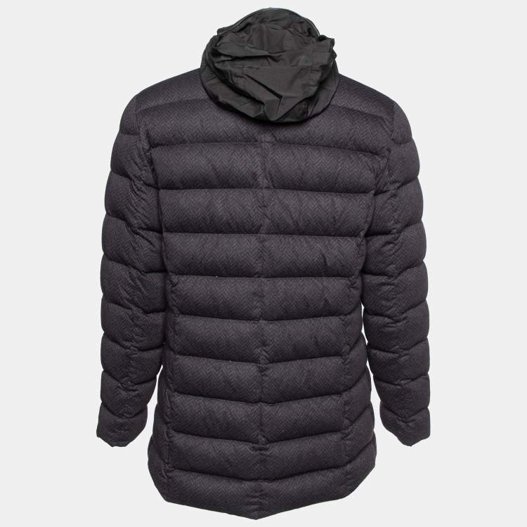 Pre Owned  Armani Collezioni Black Zig Zag Print Down Jacket L