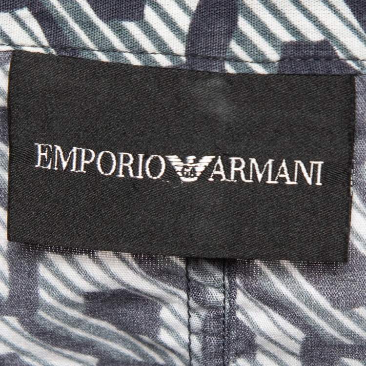 Pre Owned Giorgio Armani Blue Op-Art Print Cotton Shirt XL