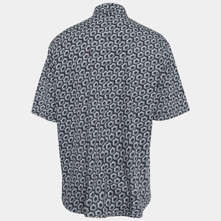 Pre Owned Giorgio Armani Blue Op-Art Print Cotton Shirt XL