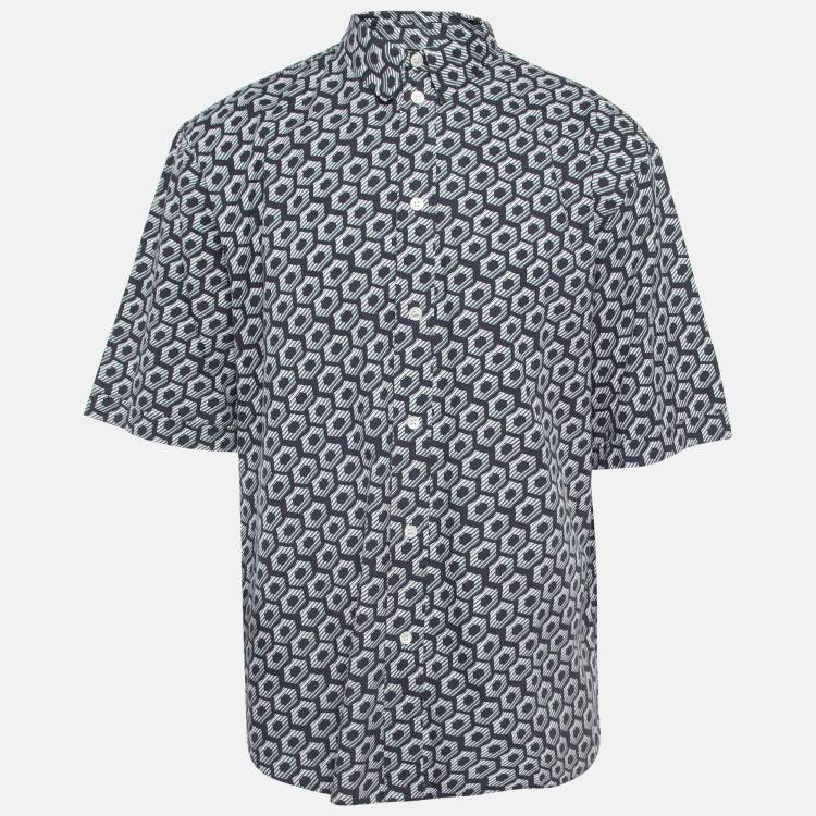 Pre Owned Giorgio Armani Blue Op-Art Print Cotton Shirt XL