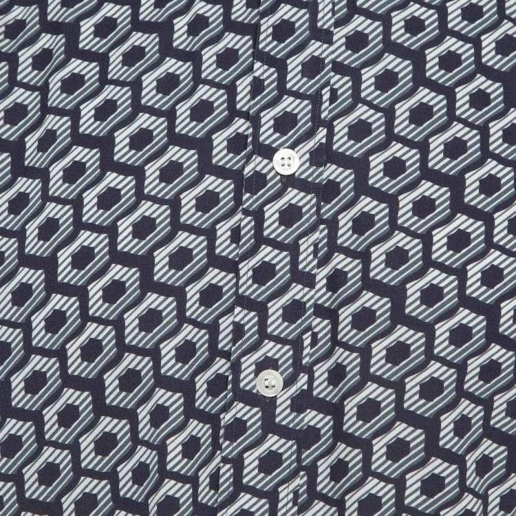 Pre Owned Giorgio Armani Blue Op-Art Print Cotton Shirt XL