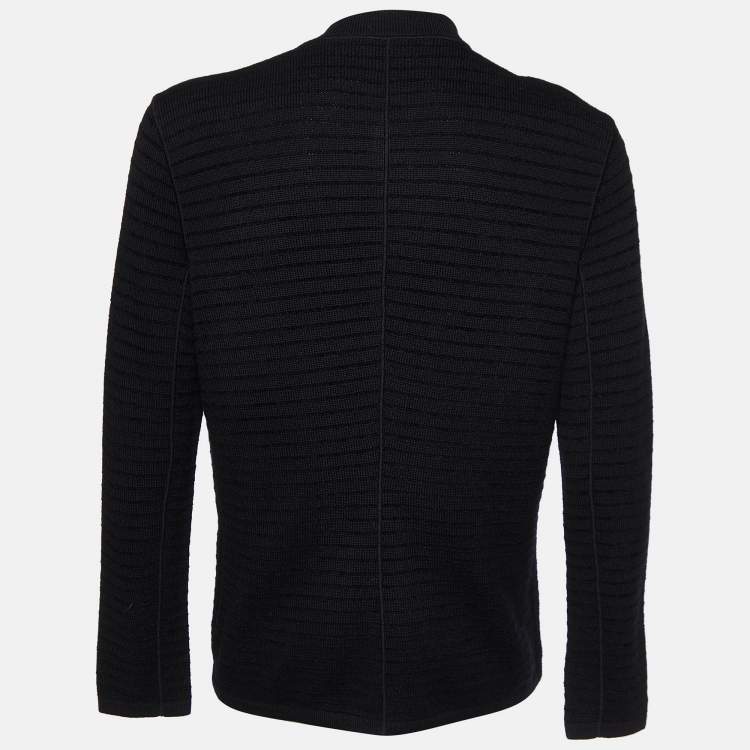 Pre Owned Giorgio Armani Black Wool Knit Button Front Cardigan XL
