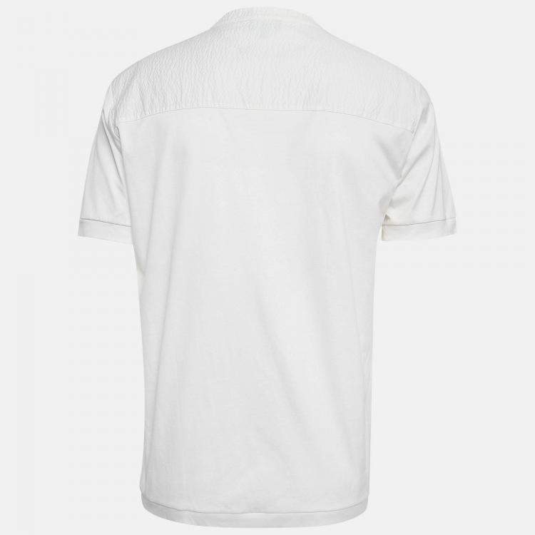 Pre Owned Giorgio Armani White Logo Embroidered Jersey T-Shirt M