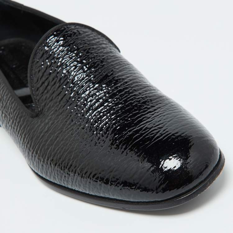 Pre Owned Giorgio Armani Black Patent Leather Smoking Slippers Size 39