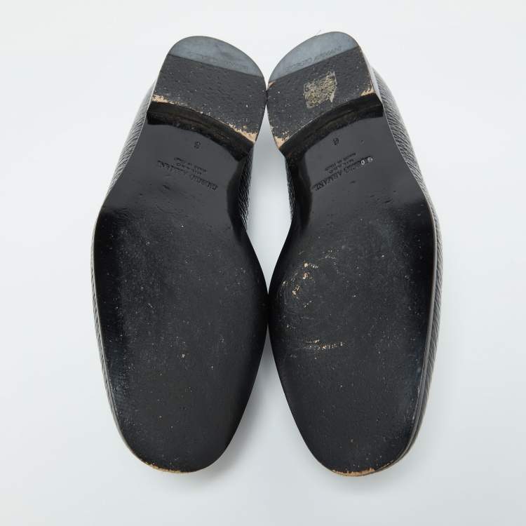 Pre Owned Giorgio Armani Black Patent Leather Smoking Slippers Size 39