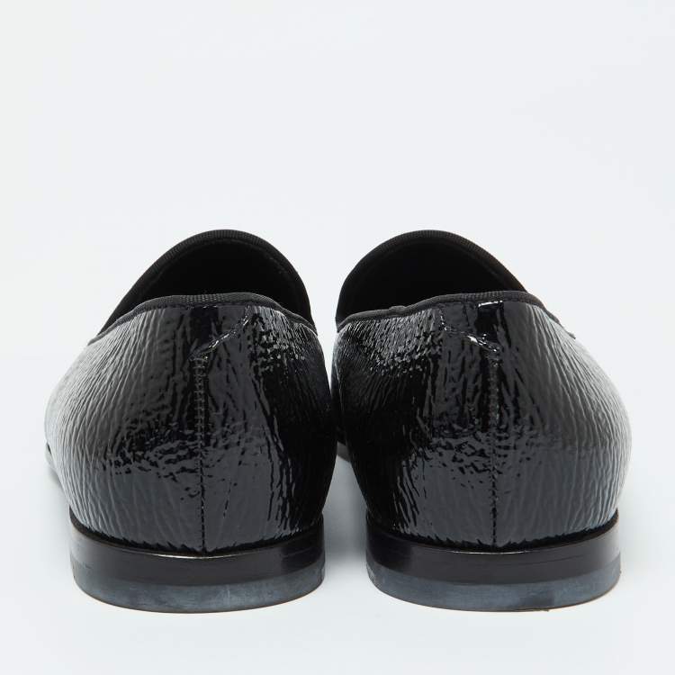 Pre Owned Giorgio Armani Black Patent Leather Smoking Slippers Size 39