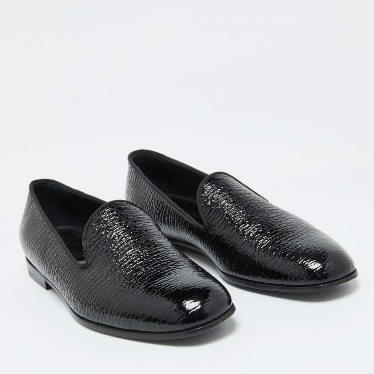 Pre Owned Giorgio Armani Black Patent Leather Smoking Slippers Size 39