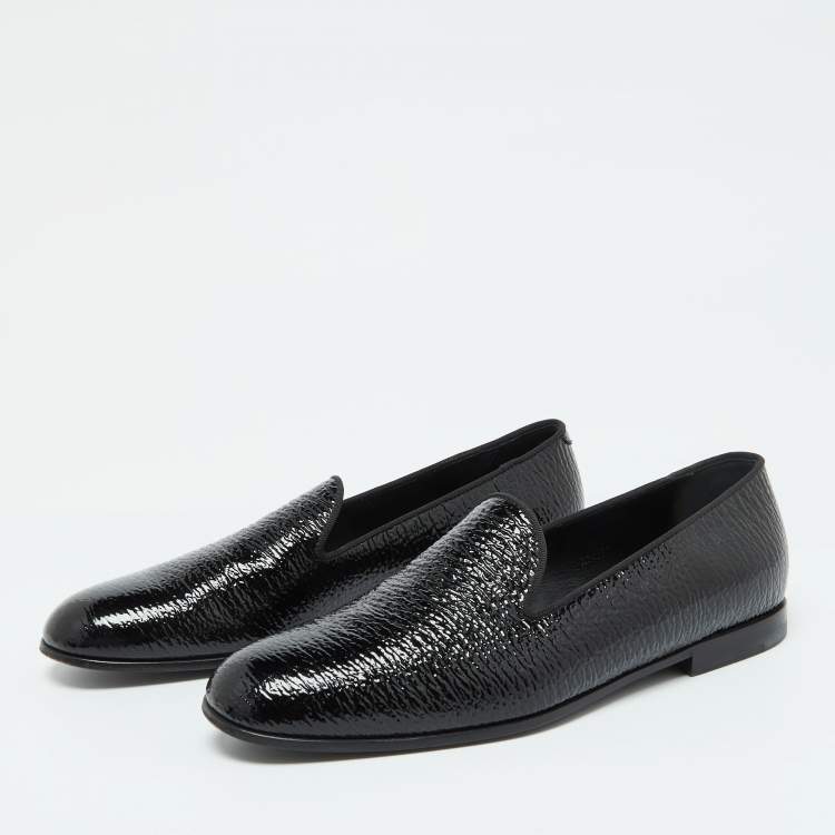 Pre Owned Giorgio Armani Black Patent Leather Smoking Slippers Size 39