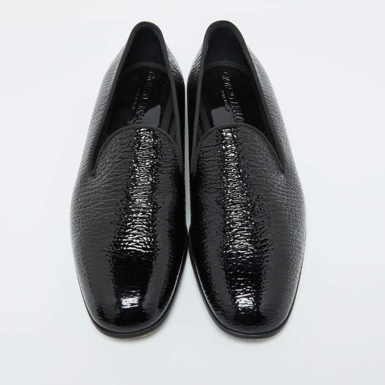 Pre Owned Giorgio Armani Black Patent Leather Smoking Slippers Size 39