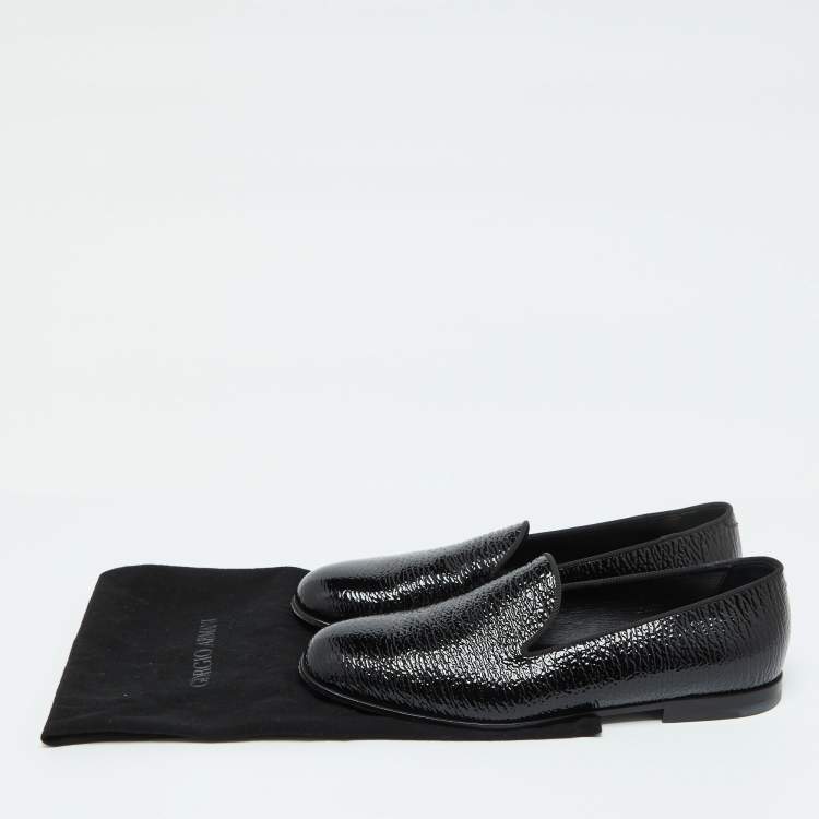 Pre Owned Giorgio Armani Black Patent Leather Smoking Slippers Size 39
