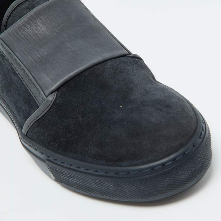 Pre Owned Giorgio Armani Blue/Grey Suede and LeatherSlip On Sneakers Size 39