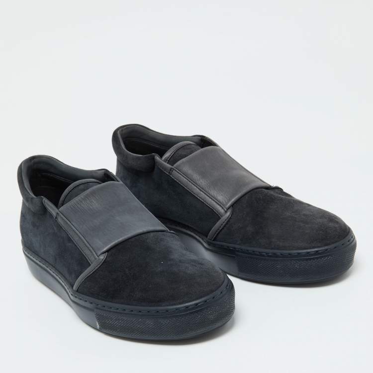 Pre Owned Giorgio Armani Blue/Grey Suede and LeatherSlip On Sneakers Size 39
