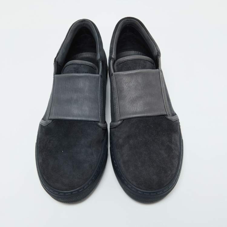 Pre Owned Giorgio Armani Blue/Grey Suede and LeatherSlip On Sneakers Size 39