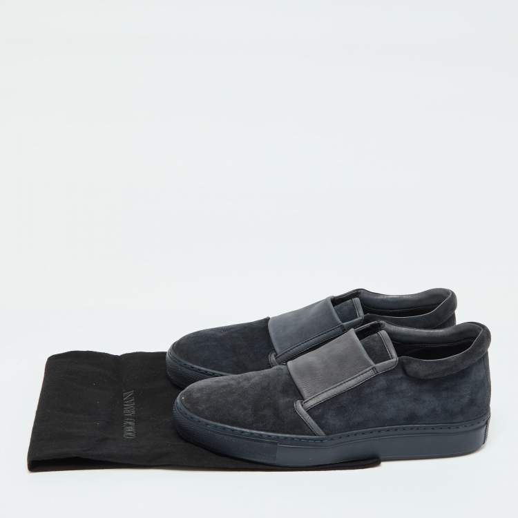 Pre Owned Giorgio Armani Blue/Grey Suede and LeatherSlip On Sneakers Size 39
