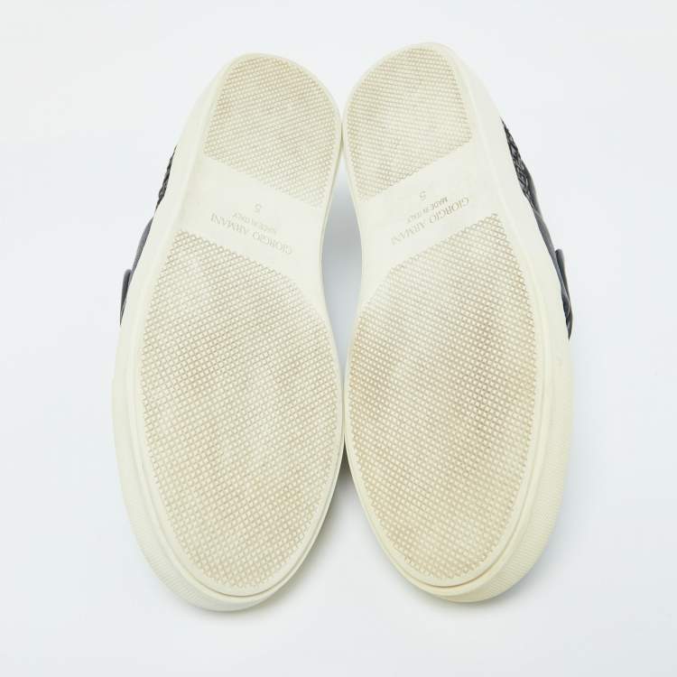 Pre Owned Giorgio Armani Dark Blue Woven Leather Slip On Sneakers Size 39
