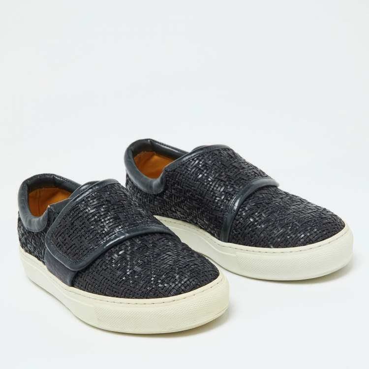 Pre Owned Giorgio Armani Dark Blue Woven Leather Slip On Sneakers Size 39