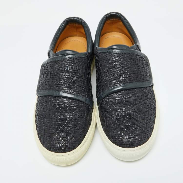 Pre Owned Giorgio Armani Dark Blue Woven Leather Slip On Sneakers Size 39