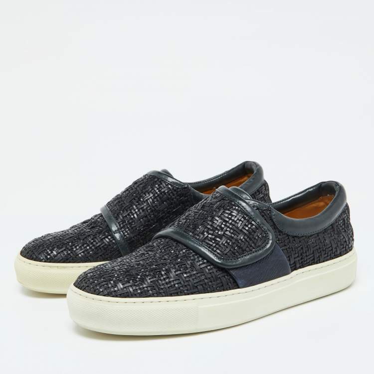 Pre Owned Giorgio Armani Dark Blue Woven Leather Slip On Sneakers Size 39