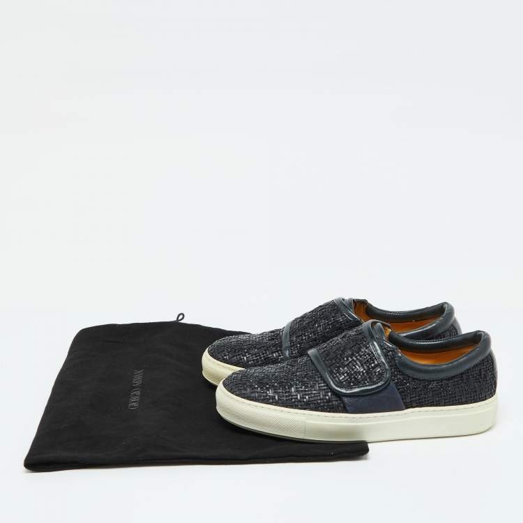 Pre Owned Giorgio Armani Dark Blue Woven Leather Slip On Sneakers Size 39