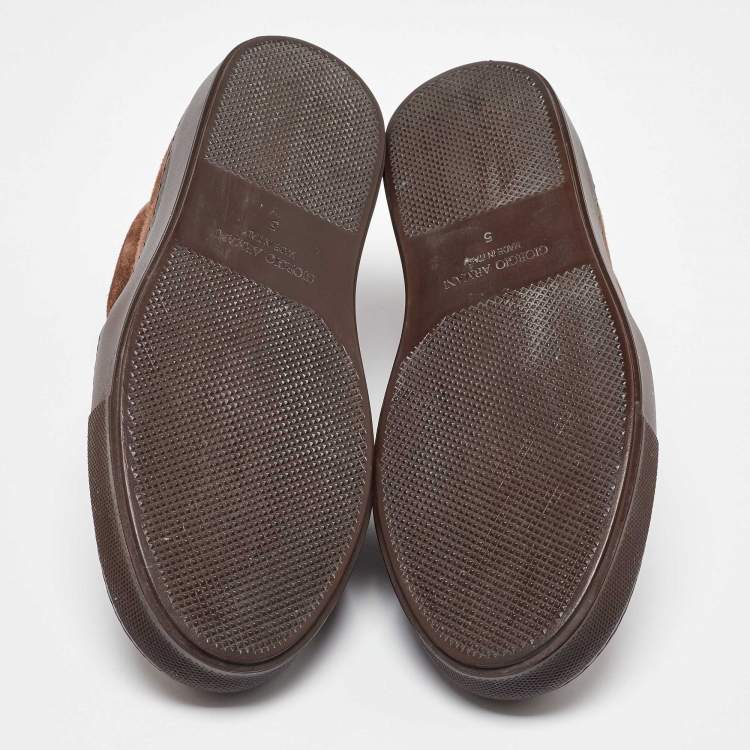 Pre Owned Giorgio Armani Brown Suede and Leather Slip On Sneakers Size 39