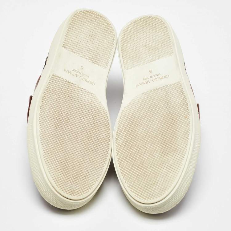 Pre Owned Giorgio Armani Brown Woven Leather Slip On Sneakers Size 38
