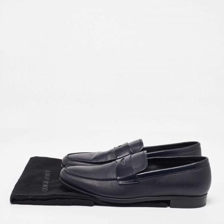Pre Owned Giorgio Armani Blue Leather Loafers Size 39