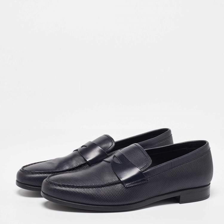 Pre Owned Giorgio Armani Blue Leather Loafers Size 39