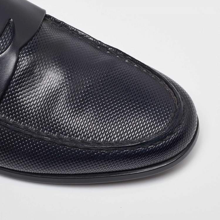 Pre Owned Giorgio Armani Blue Leather Loafers Size 39