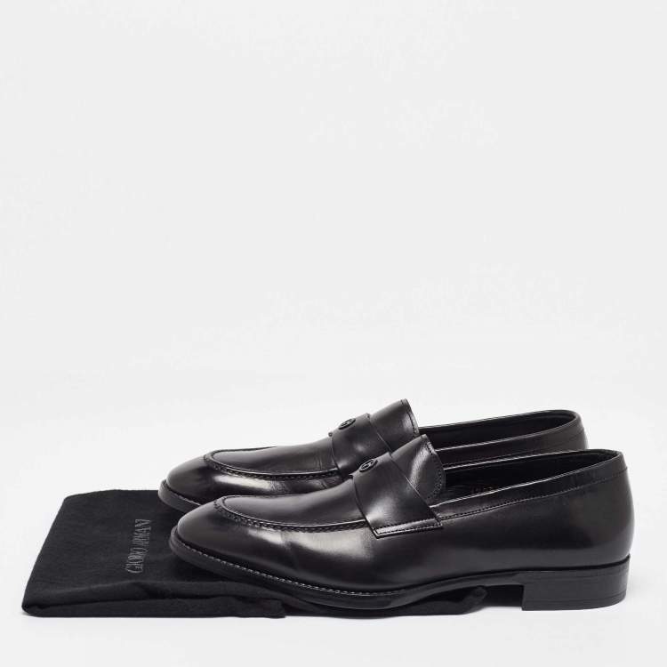 Pre Owned Giorgio Armani Black Leather Loafers Size 39