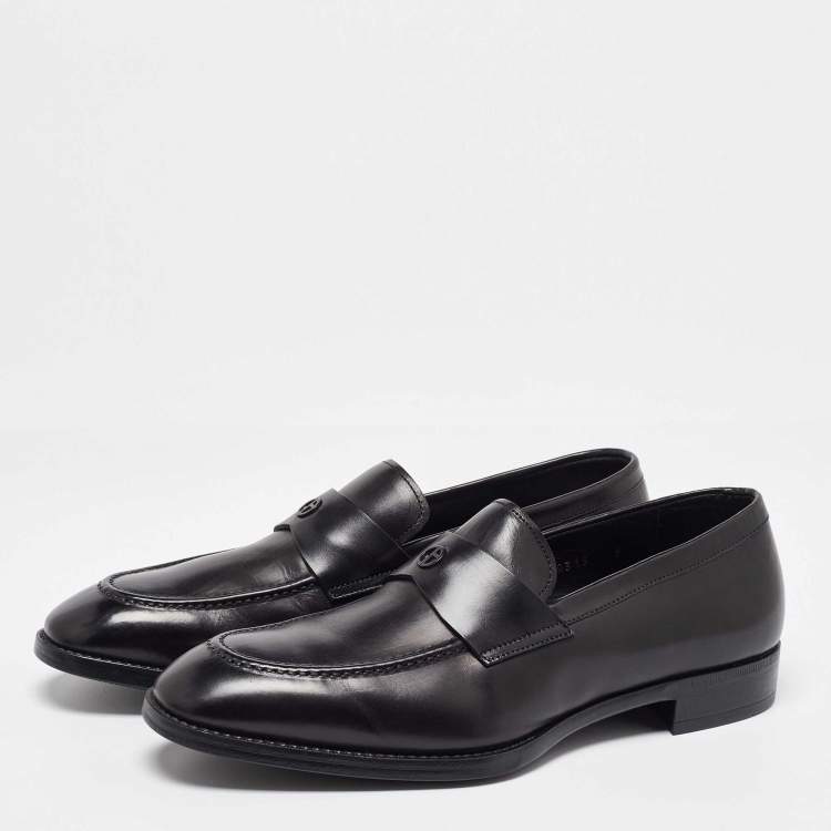 Pre Owned Giorgio Armani Black Leather Loafers Size 39