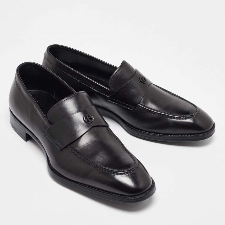 Pre Owned Giorgio Armani Black Leather Loafers Size 39