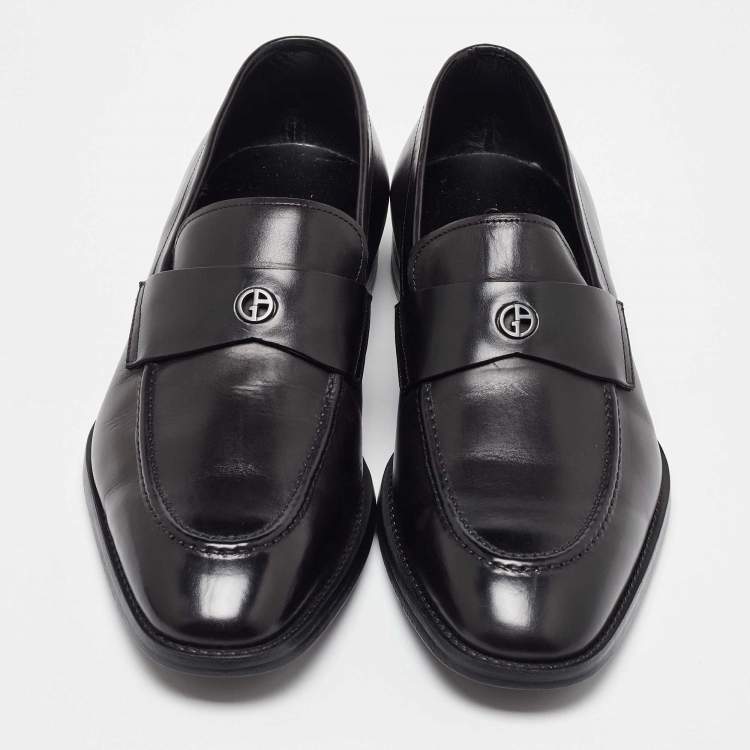 Pre Owned Giorgio Armani Black Leather Loafers Size 39