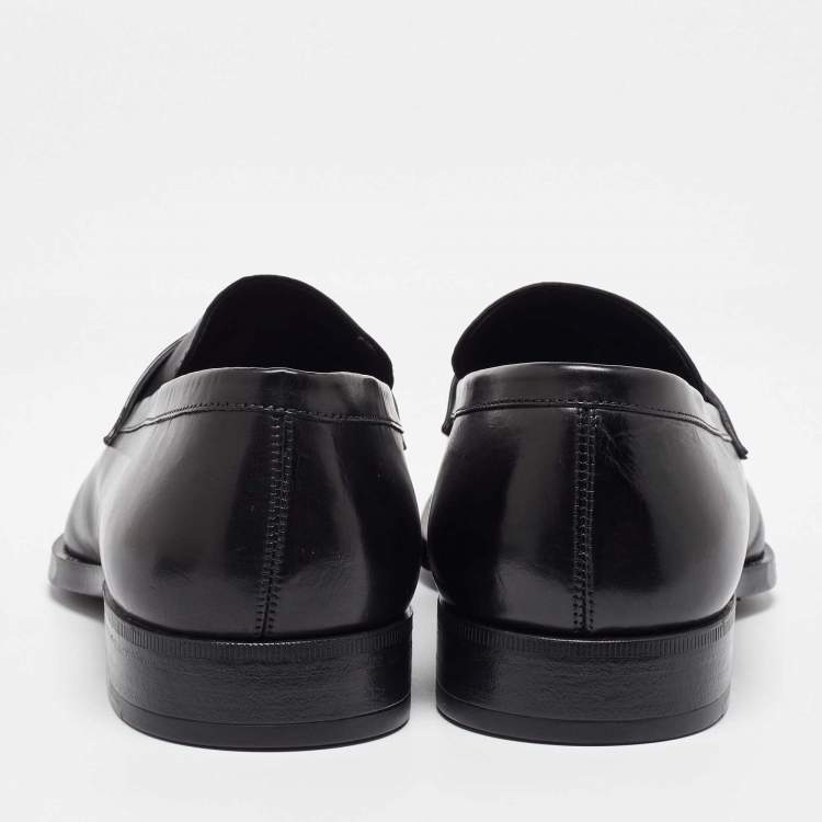Pre Owned Giorgio Armani Black Leather Loafers Size 39