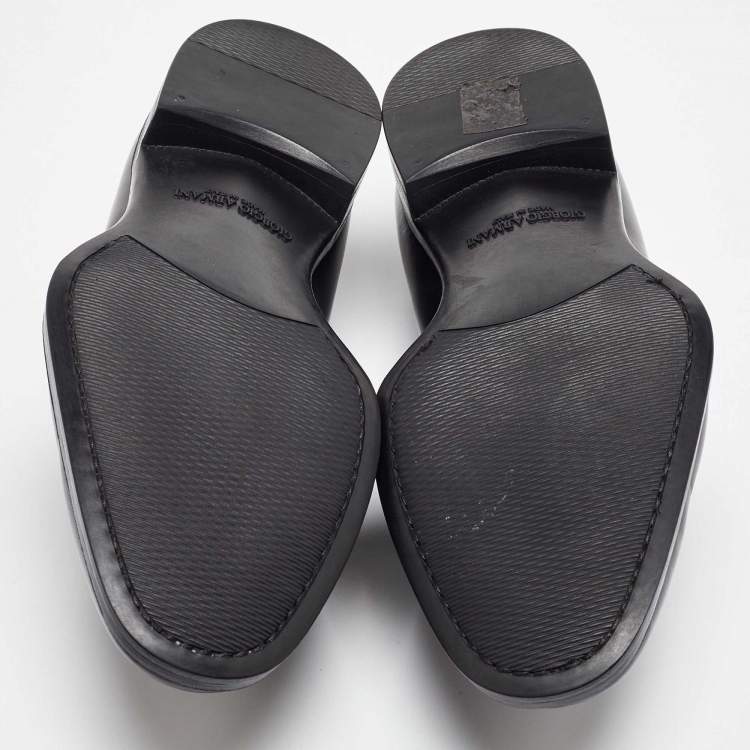 Pre Owned Giorgio Armani Black Leather Loafers Size 39