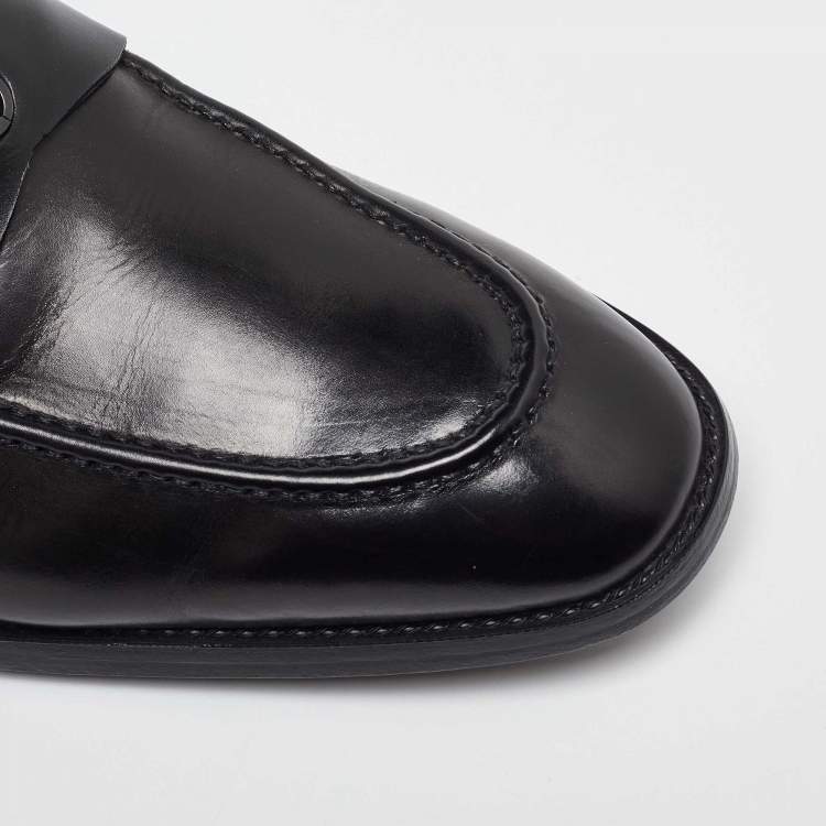 Pre Owned Giorgio Armani Black Leather Loafers Size 39