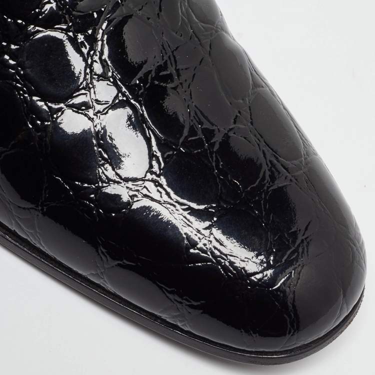 Pre Owned Giorgio Armani Black Croc Embossed Patent Leather Loafers Size 39 - Size 39