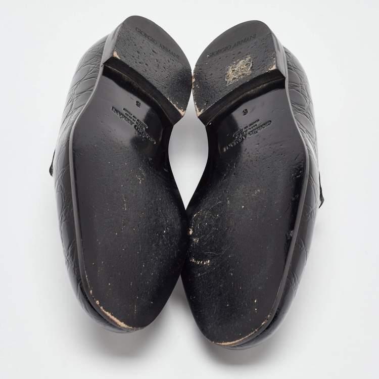 Pre Owned Giorgio Armani Black Croc Embossed Patent Leather Loafers Size 39 - Size 39