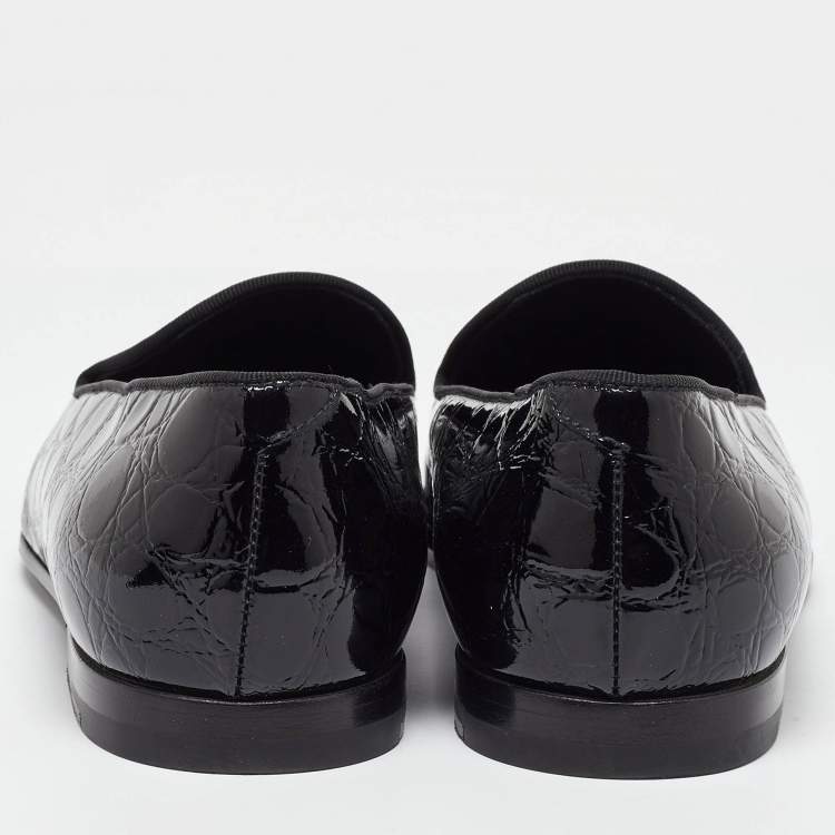 Pre Owned Giorgio Armani Black Croc Embossed Patent Leather Loafers Size 39 - Size 39