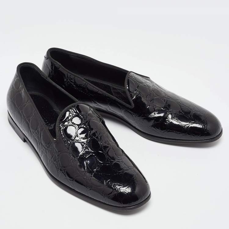 Pre Owned Giorgio Armani Black Croc Embossed Patent Leather Loafers Size 39 - Size 39