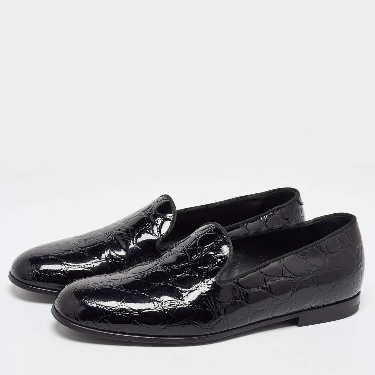 Pre Owned Giorgio Armani Black Croc Embossed Patent Leather Loafers Size 39 - Size 39