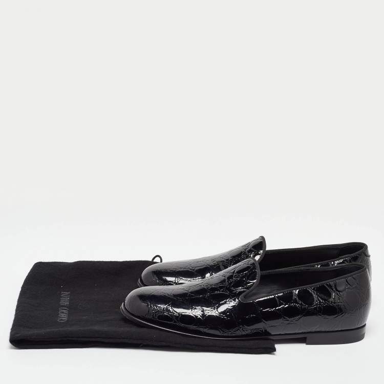 Pre Owned Giorgio Armani Black Croc Embossed Patent Leather Loafers Size 39 - Size 39