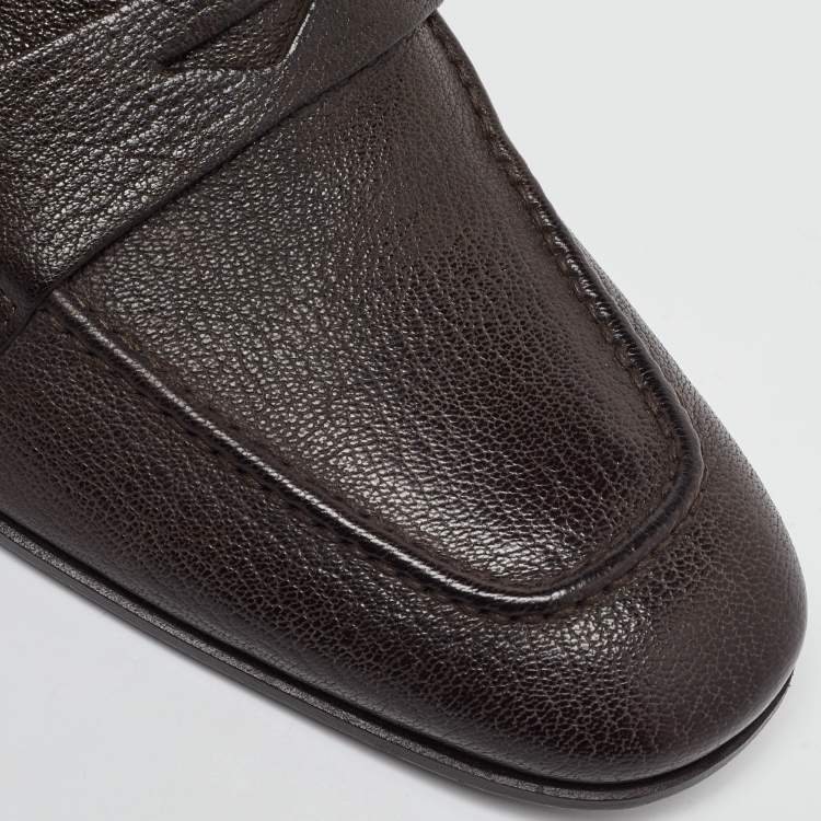 Pre Owned Giorgio Armani Brown Leather Loafers Size 39