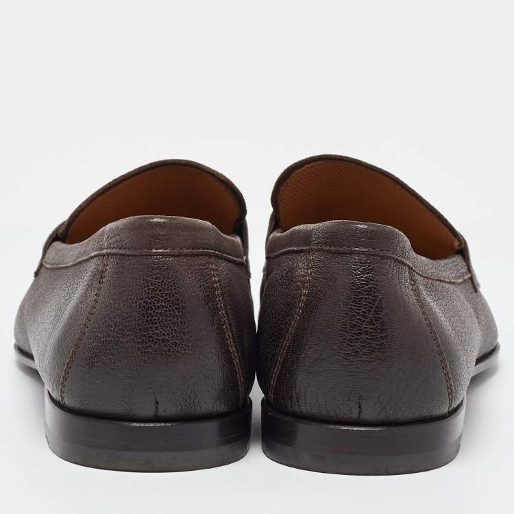 Pre Owned Giorgio Armani Brown Leather Loafers Size 39