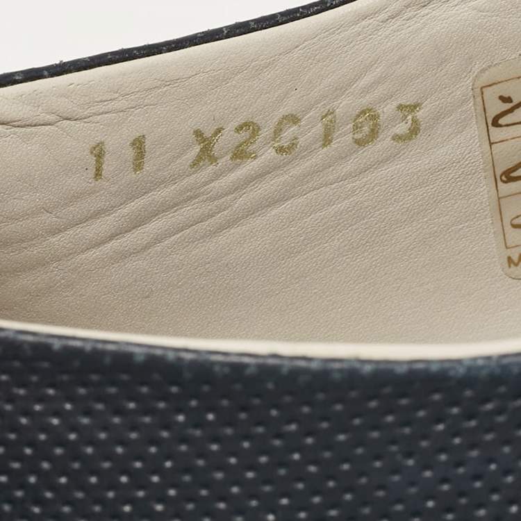 Pre Owned Giorgio Armani Navy Blue Perforated Leather Low Top Sneakers Size 45