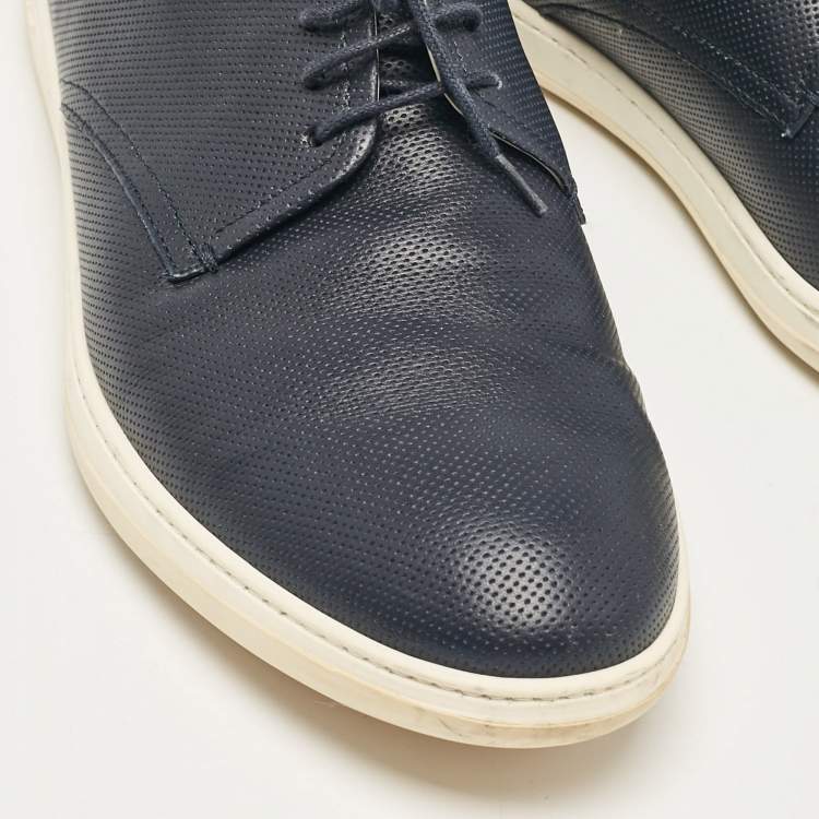 Pre Owned Giorgio Armani Navy Blue Perforated Leather Low Top Sneakers Size 45