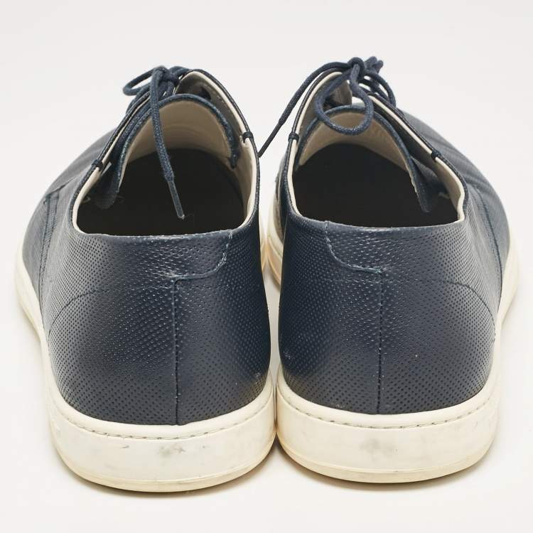 Pre Owned Giorgio Armani Navy Blue Perforated Leather Low Top Sneakers Size 45