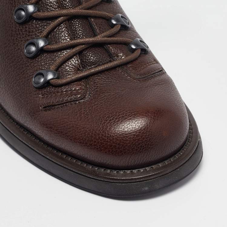 Pre Owned Giorgio Armani Brown Leather Lace Up Sneakers 44.5