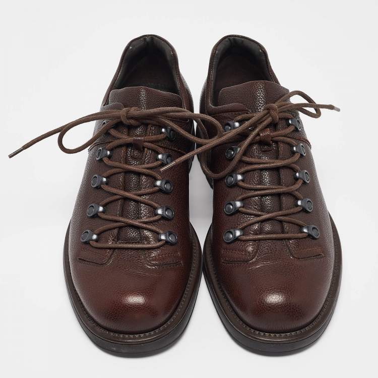 Pre Owned Giorgio Armani Brown Leather Lace Up Sneakers 44.5