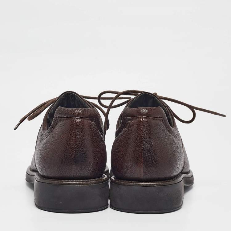 Pre Owned Giorgio Armani Brown Leather Lace Up Sneakers 44.5