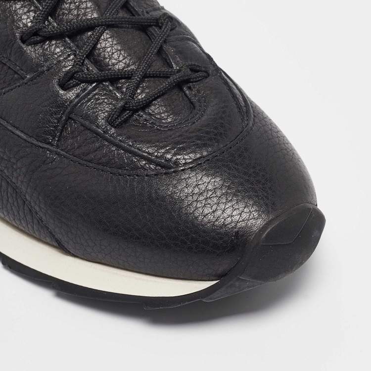 Pre Owned Giorgio Armani Black Leather Lace Up Sneakers Size 43
